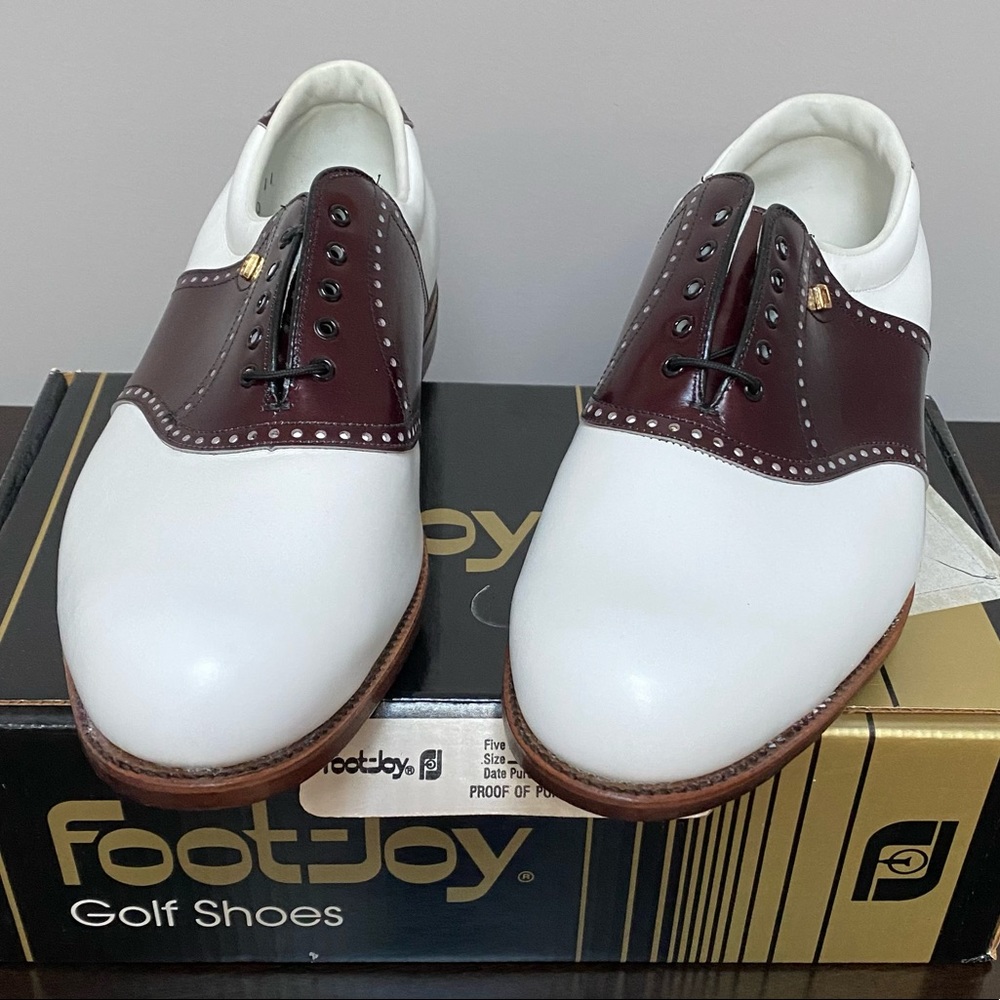 Vintage Footjoy Classics Mens Golf Shoes-Style 52134-New - White/Cordovan-12 EEE